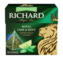 Загрузить изображение в Галерею, Чай Richard &quot;Royal Lime&amp;Mint&quot; зеленый ароматизированный 20 пирамидок