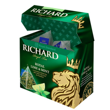 Загрузить изображение в Галерею, Чай Richard &quot;Royal Lime&amp;Mint&quot; зеленый ароматизированный 20 пирамидок